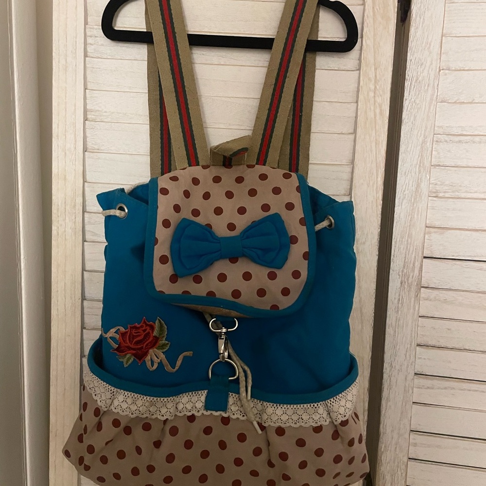Polka Dot Blue and Tan Backpack